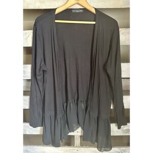 Kim & Cami Black Ruffle Hem Open Cardigan Lightweight Size XL